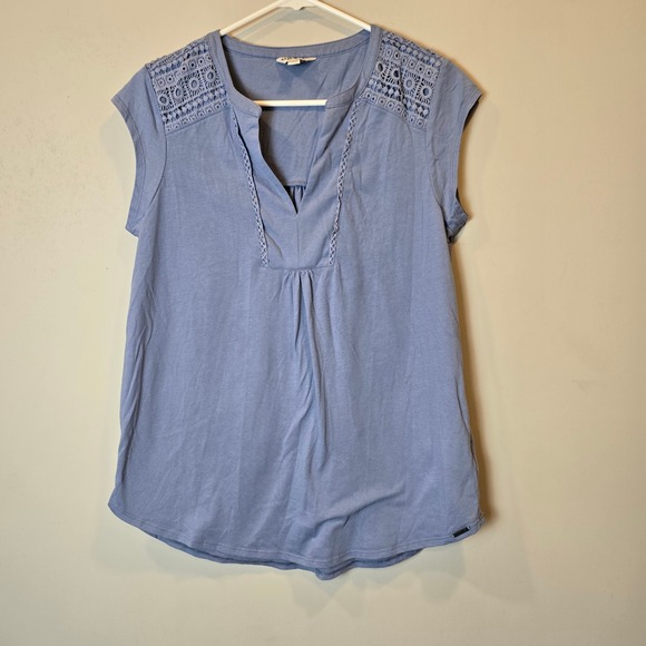 Orvis Tops - Orvis Shirt Anna Crochet Lace V Neck Short Sleeve Dusty Blue Womens Small